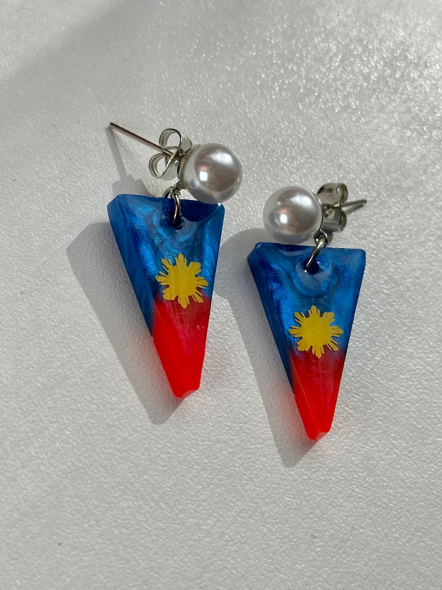 Filipino Pride Resin Dangle Earrings with Pearl Accent