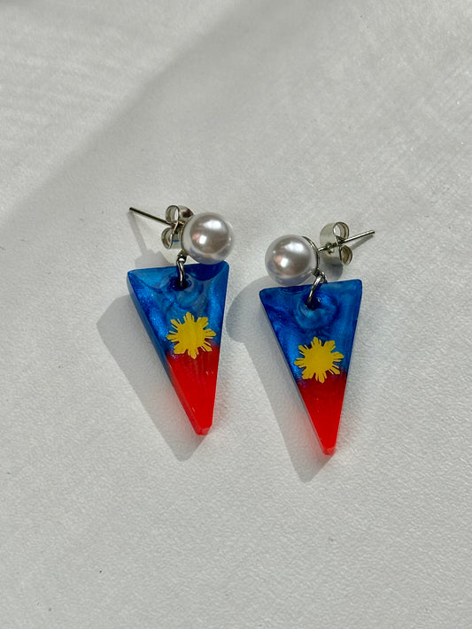 Filipino Pride Resin Dangle Earrings with Pearl Accent