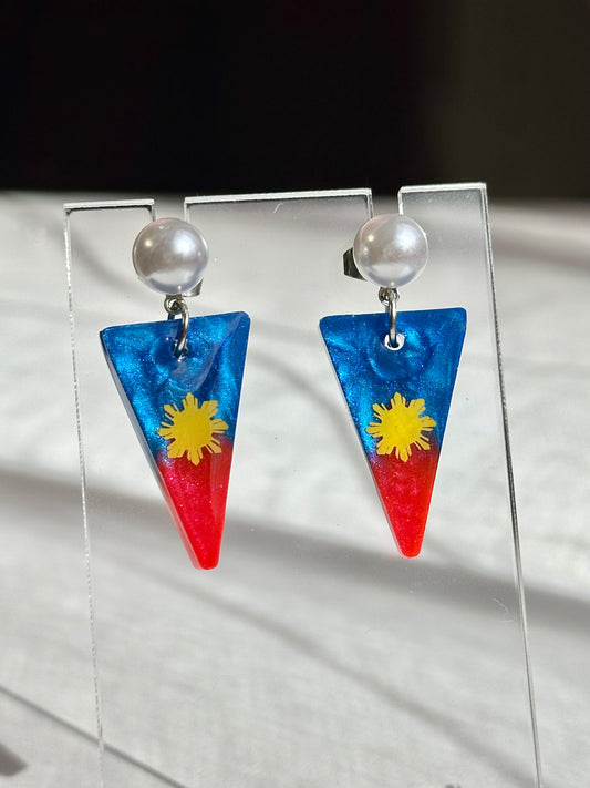 Filipino Pride Resin Dangle Earrings with Pearl Accent